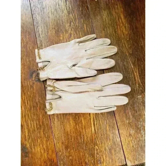 Gray leather Grandoe Glove womens driving gloves size 6 1/2 metal greige short‎ - Picture 2 of 6